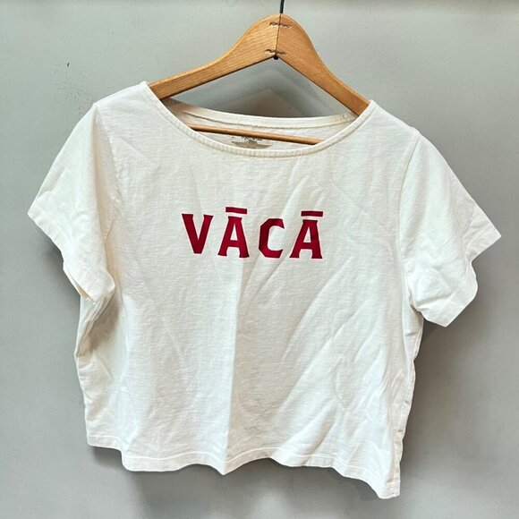 Madewell Women's Small White T-Shirt With VACĀ Print 100% Cotton - Picture 1 of 5